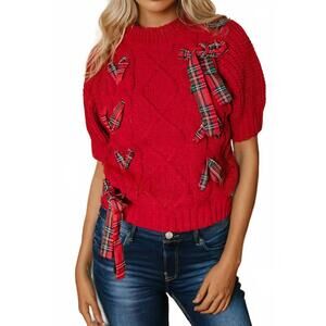 NEW LITTLE DAISY CLOSET jingle joy puff sleeve sweater in red